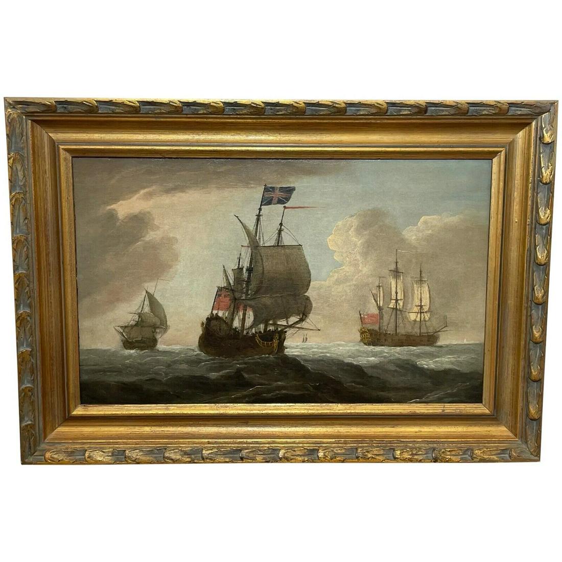 18th Century Seascape Oil Painting English Royal Navy Squadron Sailing In Breeze (1 of 12)