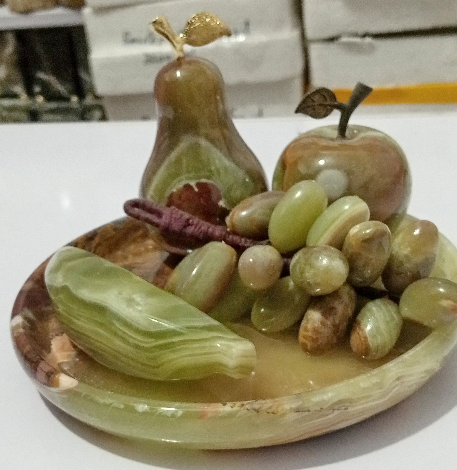 Onyx Decorative Fruit Set - 6": AAA+ Very Beautiful Quality Natural lapis Lazuli chess set AAA+ Very Beautiful Quality Natural lapis Lazuli chess set The handmade white marble inlaid semiprecious stone chess board is made by artisan