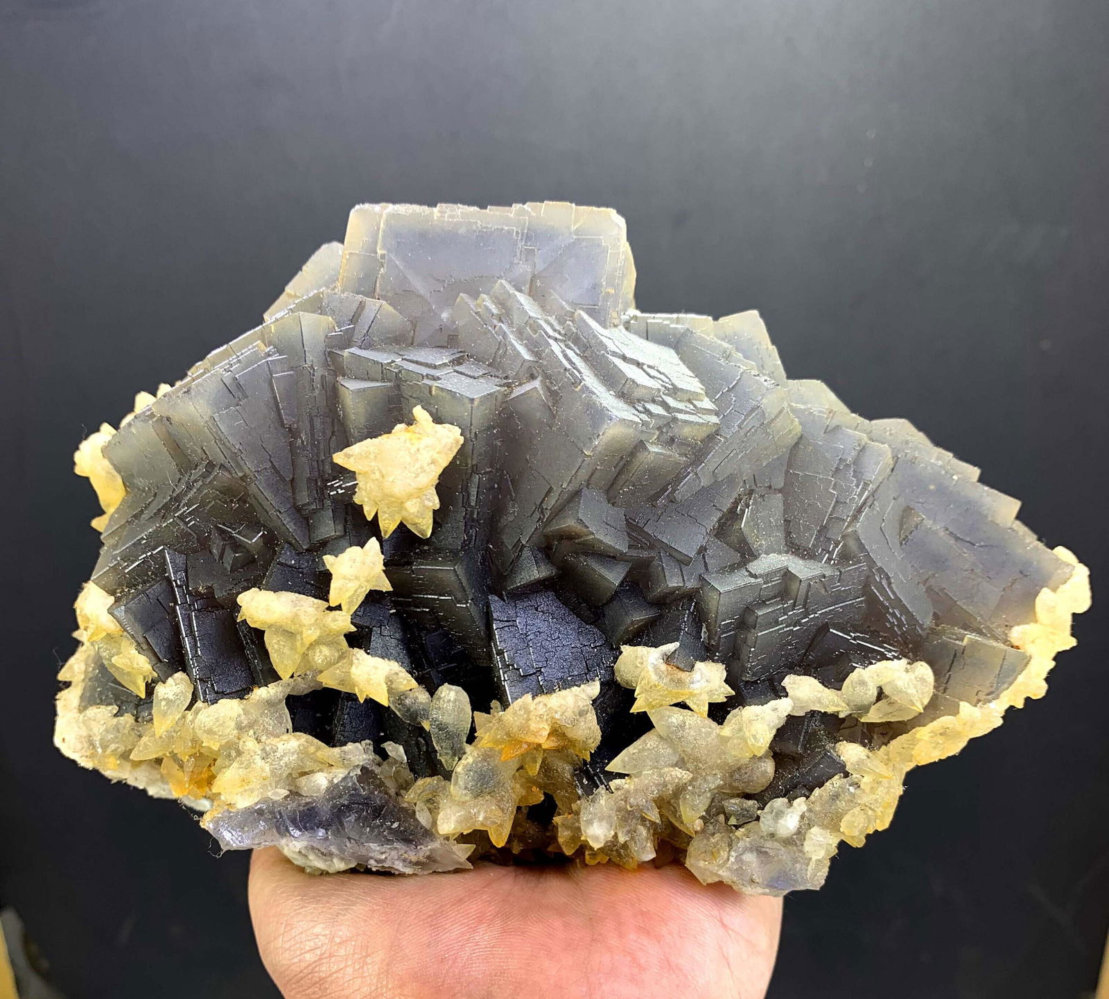 Phantom Cubic Fluorite Crystals With Dogtooth Calcite Spray - 1911 Gram (1 of 6)