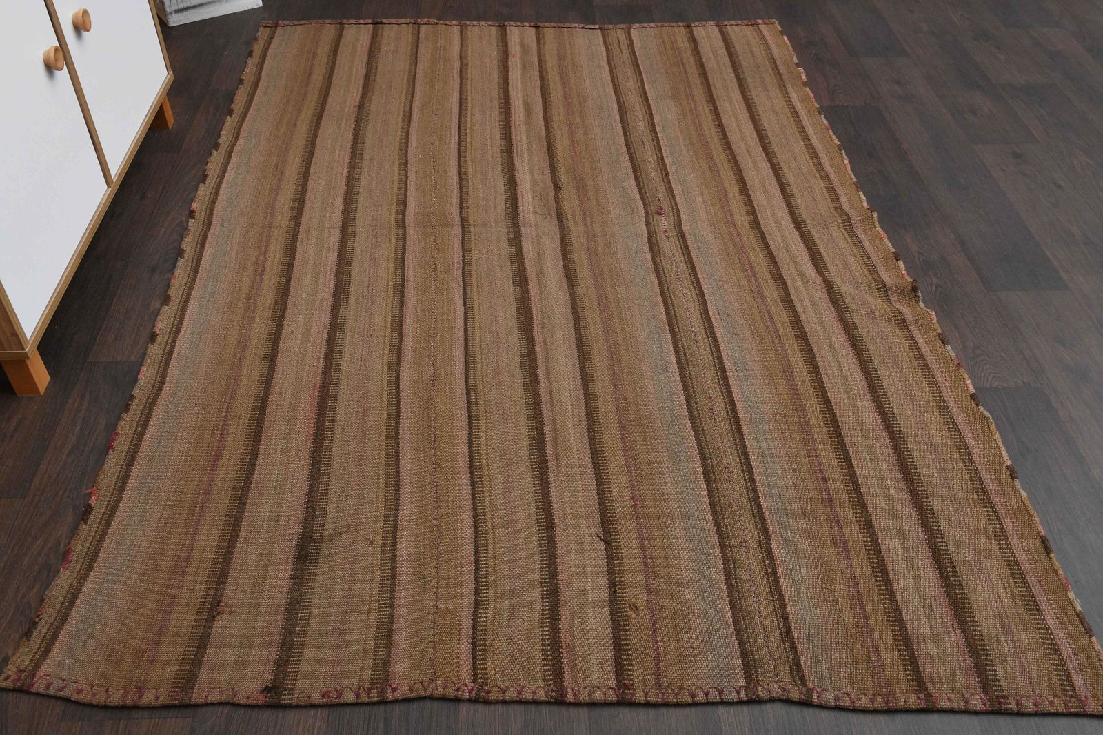 4.8x6.8 Ft Wool Turkish Antique Rug: Title: 4.8x6.8 Ft Wool Turkish Antique Rug Origin: Turkey Date/Period: 1960 - 1970 Dimension: Width: 4.8 feet Length: 6.8 feet Materials: Wool and Cotton Description: This Turkish one-of-a-kind Vintag