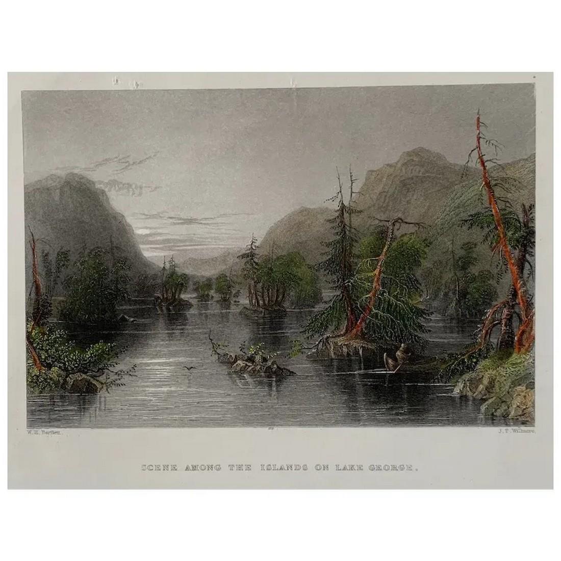 Scene among the Islands of Lake George, New York- Antique line engraving (c. 1840) (1 of 4)