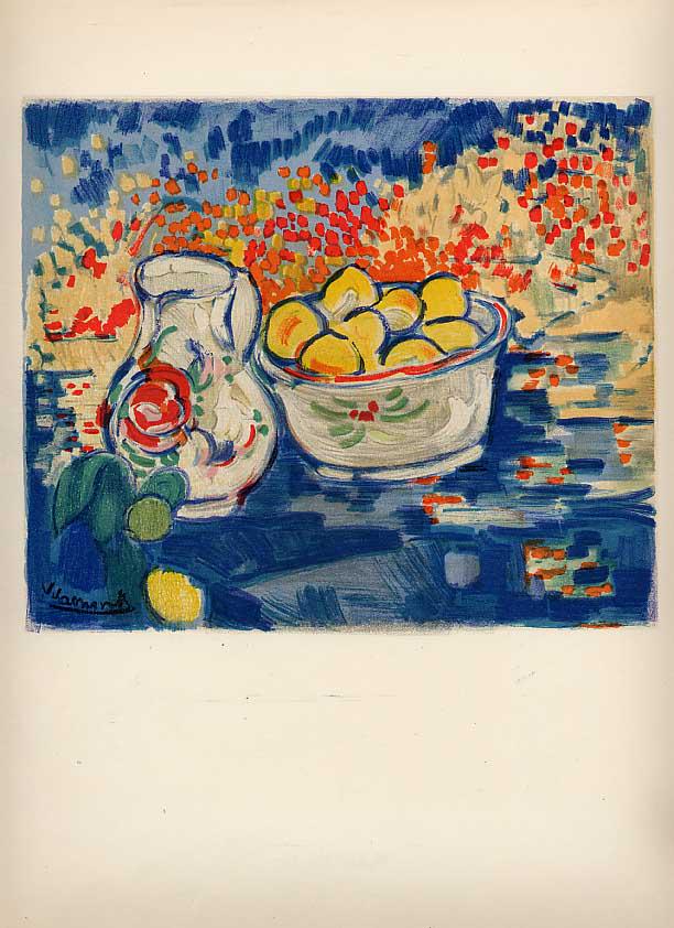 Vlaminck Lithograph 11 Still life with lemons: Title: Still life with lemons Artist: Maurice de Vlaminck (1876-1958) Country: France Medium: Lithograph - 11 Marks: Not Signed not numbered Paper Size: 12.5 x 9.5 inch Printed: 1958 by Mourlot Proven