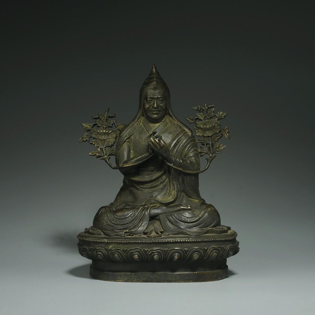 Antique Tibetan Bronze Buddha Statue - Tsongkpa (1 of 9)