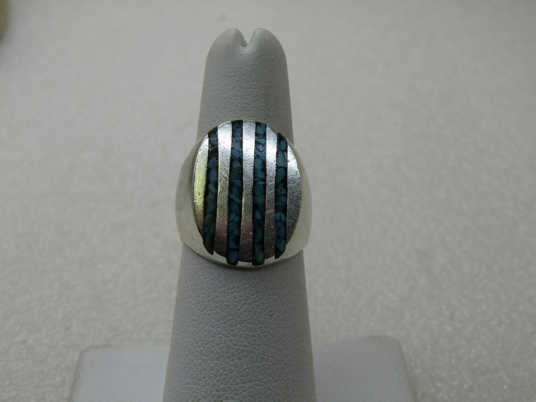 Vintage Sterling Mexico Channel Turquoise Ring, Unisex, Sz. 6 (1 of 8)