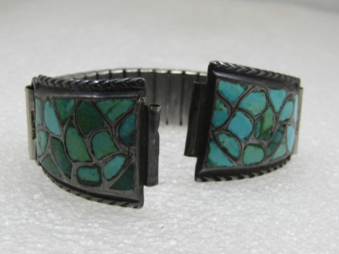 Southwestern Sterling Inlaid Turquoise Watch Tips for men's watch, 5/8" lugs (1 of 4)