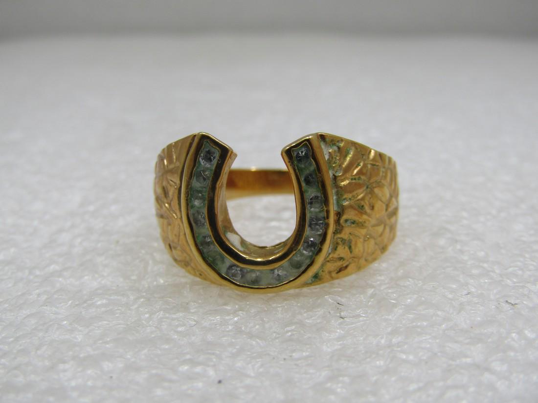 Vintage Men's Horseshoe CZ Ring, Sz. 13.5, 14kt Gold Plated (1 of 5)