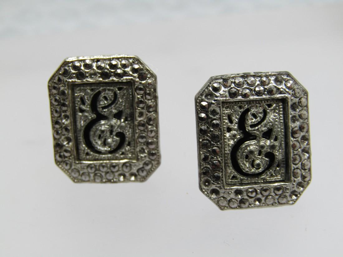 Vintage Initial E Marcasite Cufflinks, 1940's-1950's (1 of 6)