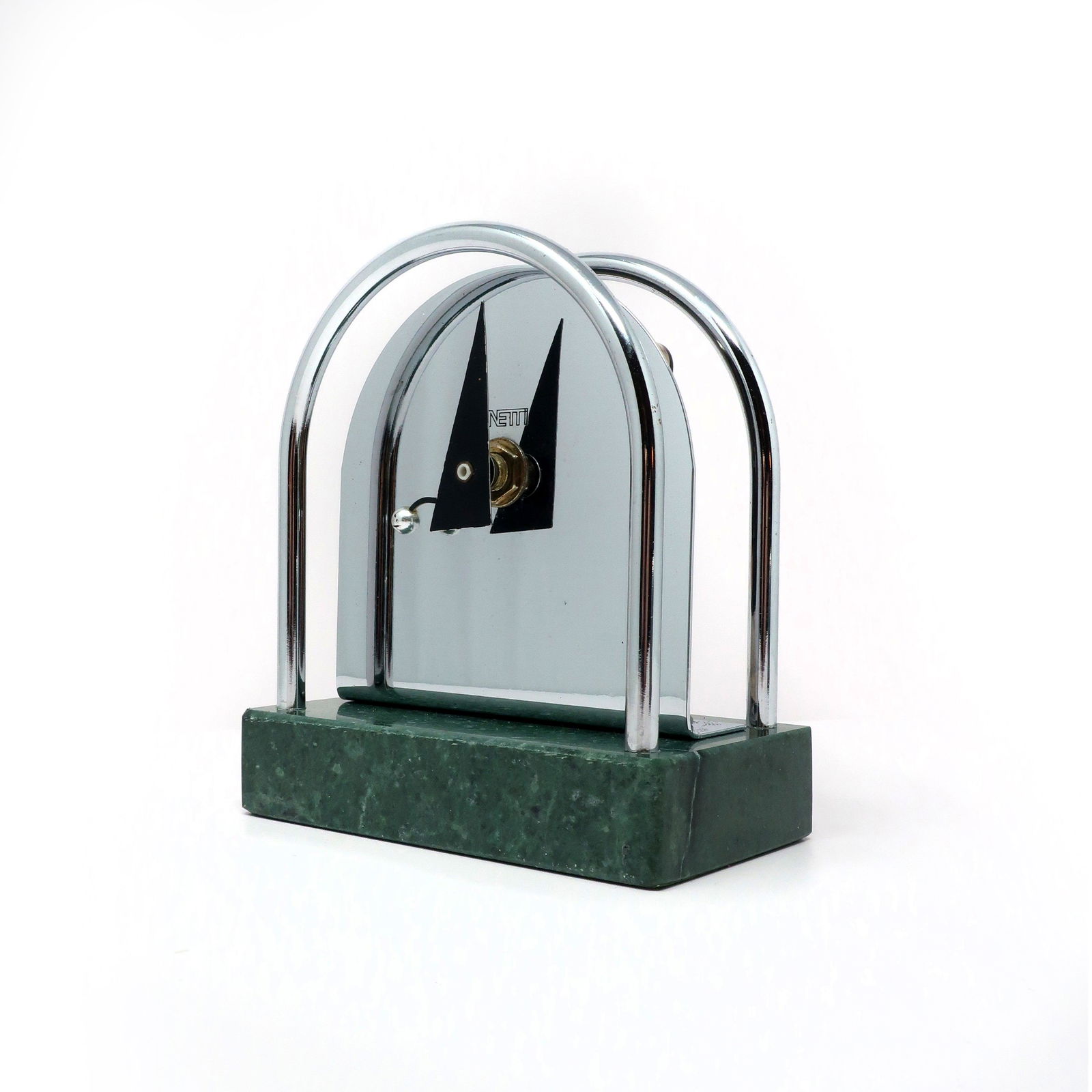 1980s Canetti Chrome and Green Marble Desk Clock (1 of 7)