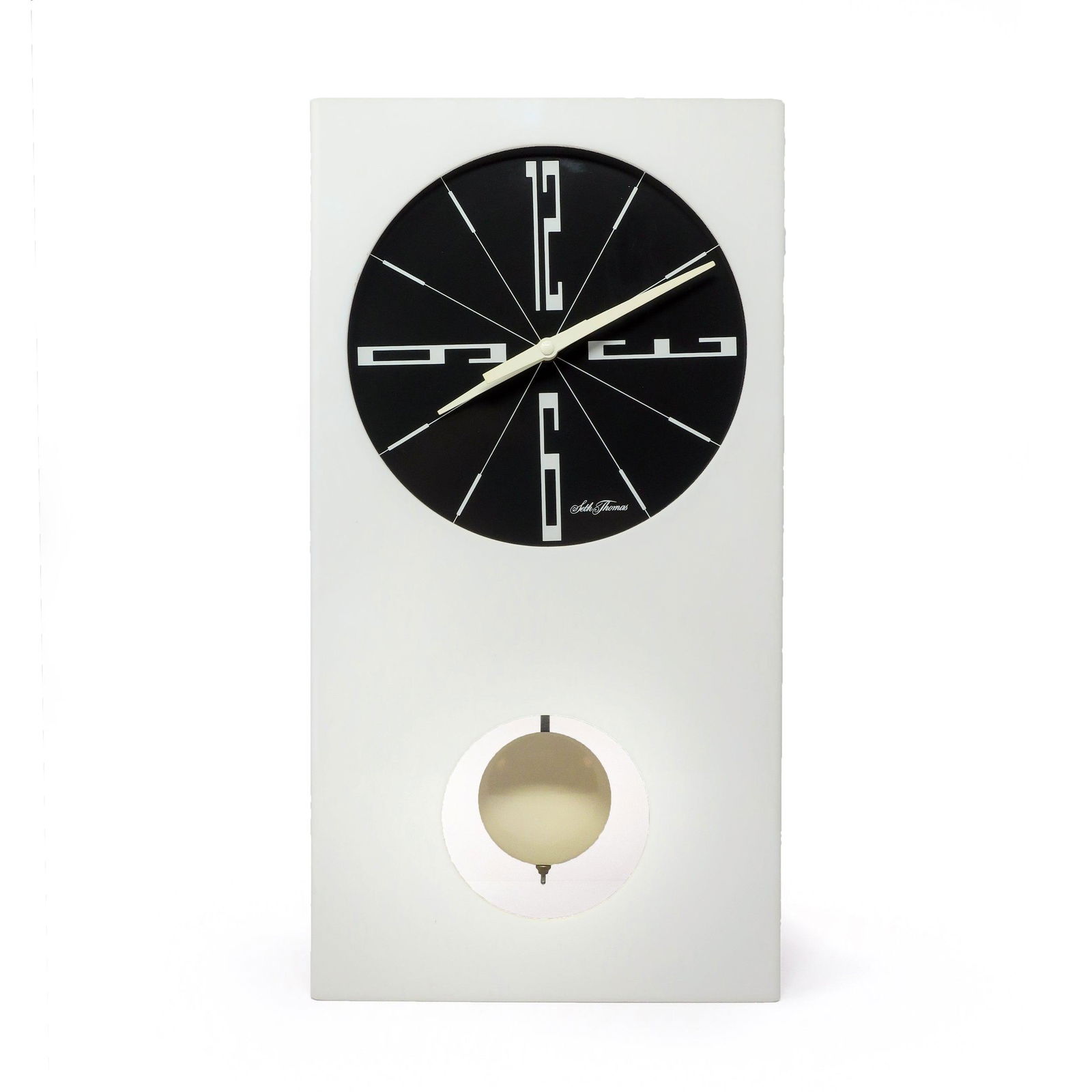 Vintage White Lucite Vision Pendulum Wall Clock by Seth Thomas (1 of 9)