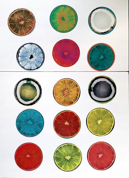 Wade Guyton/Kelley Walker: Fruit Stickers for Artists: Title: Fruit Stickers for Artists Space, 2010 Artist: Wade Guyton/Kelley Walker Medium: Set of 15 digitally printed stickers 6" each Dimension: Variable Additional Info: Set of 6" fruit stickers and a