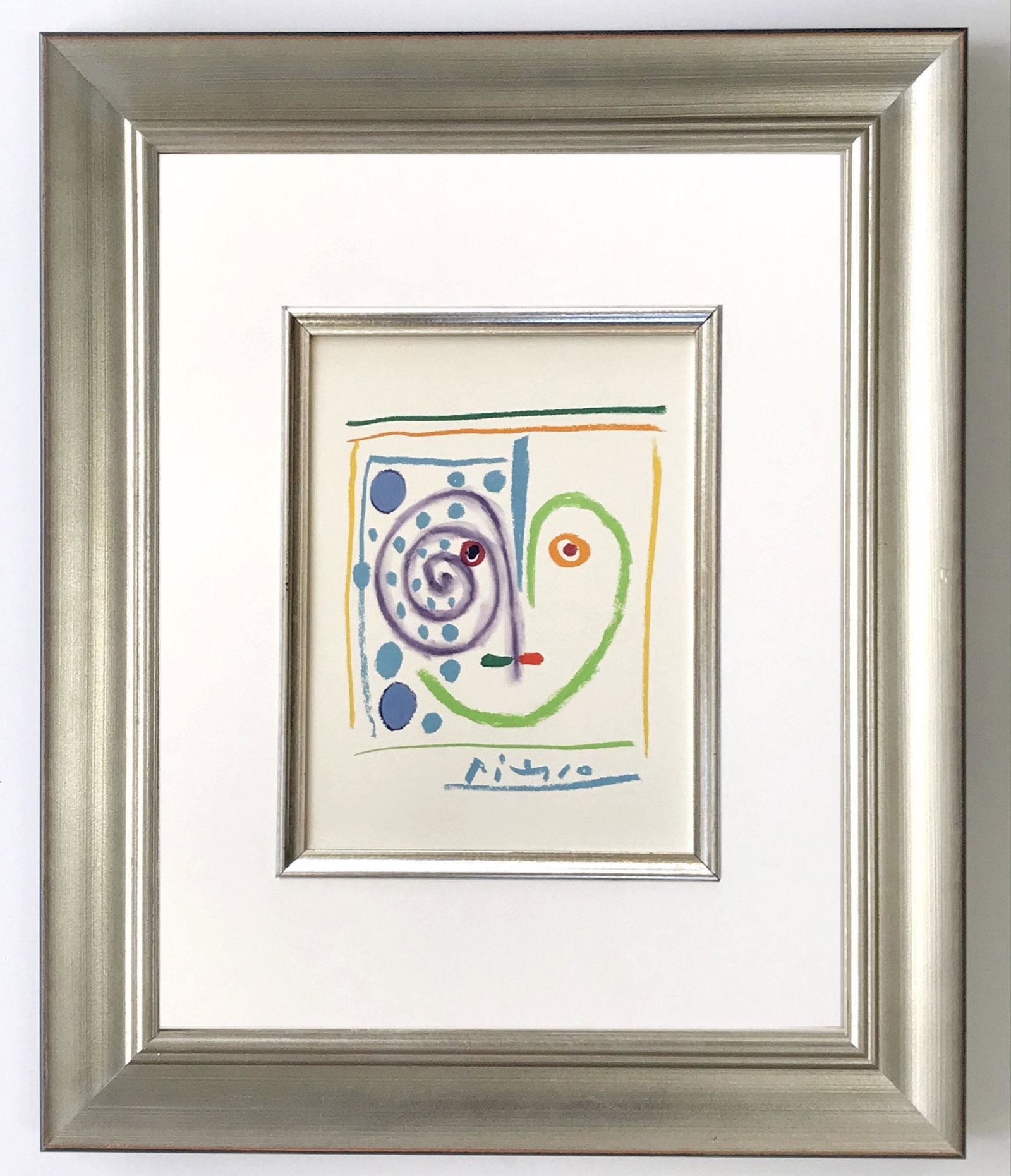 Picasso Framed Lithograph This is my heart: Title: This is my heart Artist: Pablo Picasso Country: Spain Medium: Lithograph Marks:Signed in plate not numbered Paper Size: 13.7 x 9.5 inch Printed: 1968 on velum paper Provenance: Stories without 