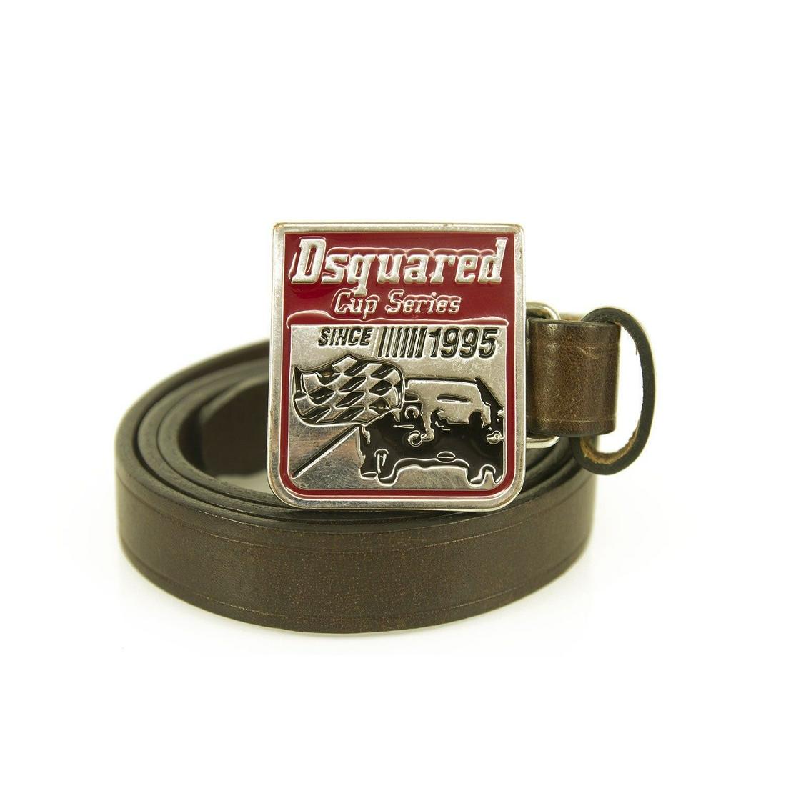 DSquared2 Woman's Brown Red Enamel Silver tone Leather Belt 92cm Cup Series: DSquared2 Woman's Brown Red Enamel Silver tone Leather Belt 92cm Cup Series DSquared2 Woman's Brown Red Enamel Silver tone Leather Belt 92cm Cup Series This highly impressive belt is crafted from luxu
