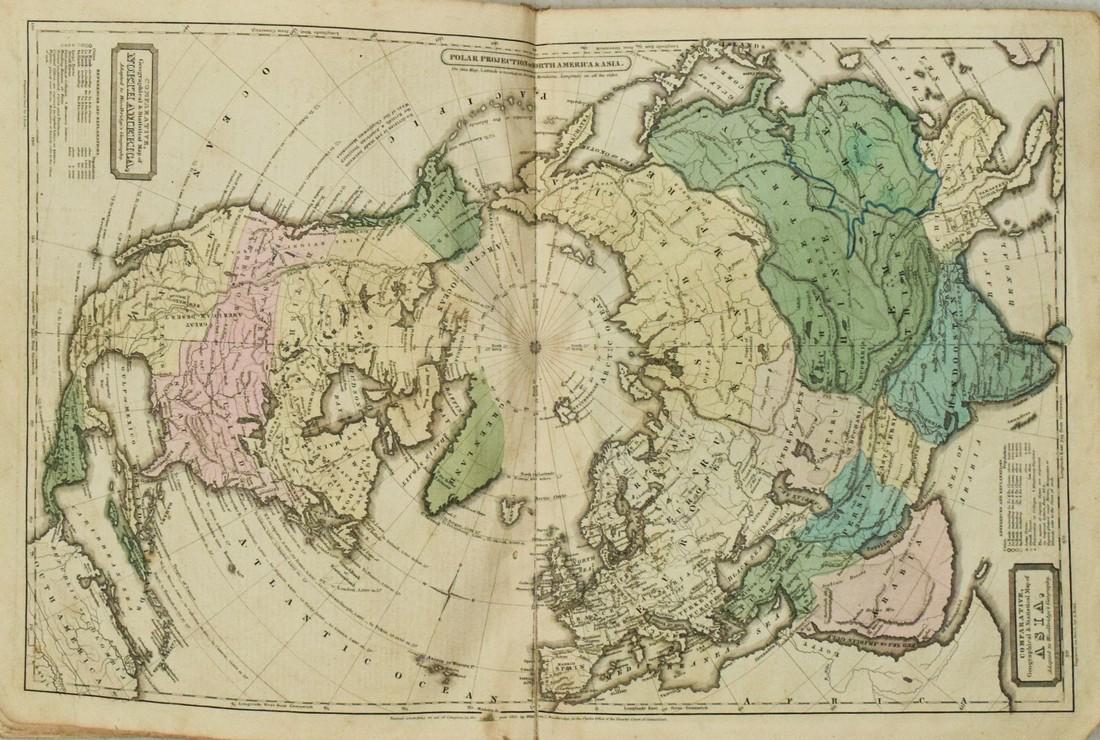 1831 Woodbridge Map of North America, Europe, Asia and on verso Map of Pacific Ocean -- Polar (1 of 2)
