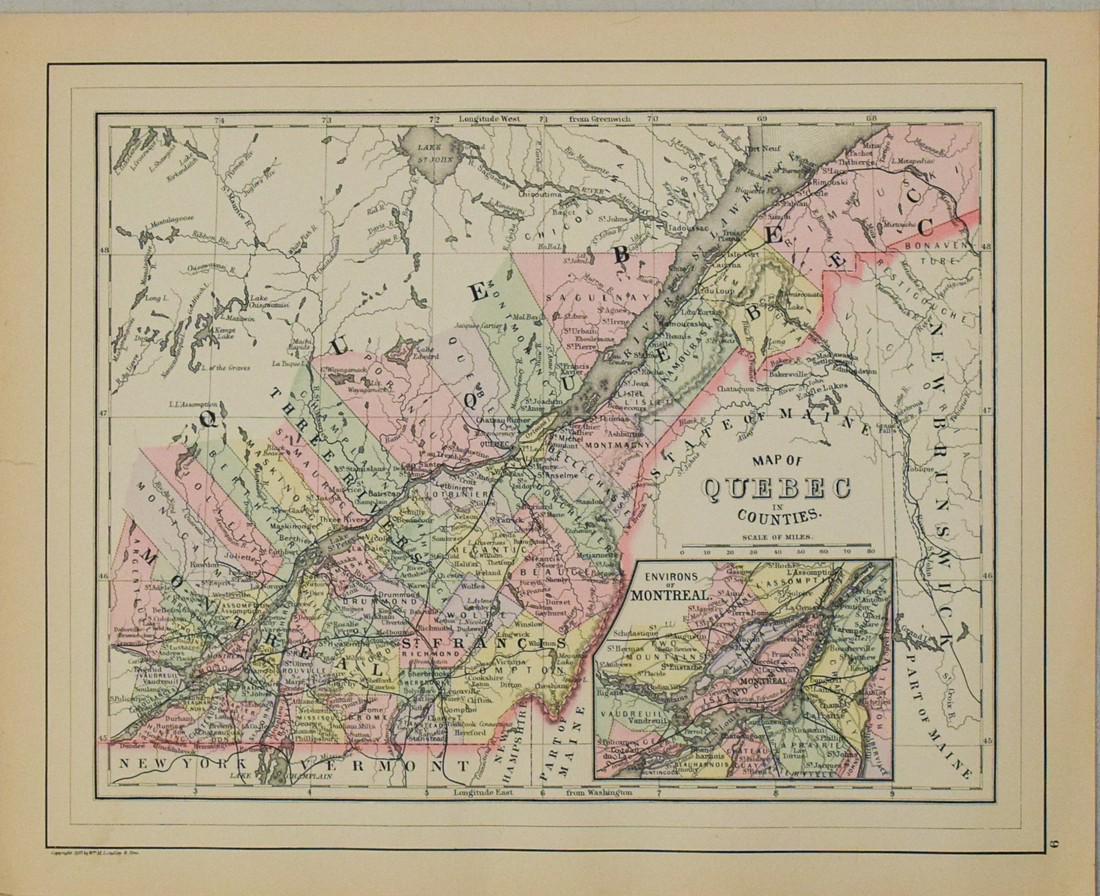 1887 Bradley map of Quebec -- Map of Quebec in Counties (1 of 1)