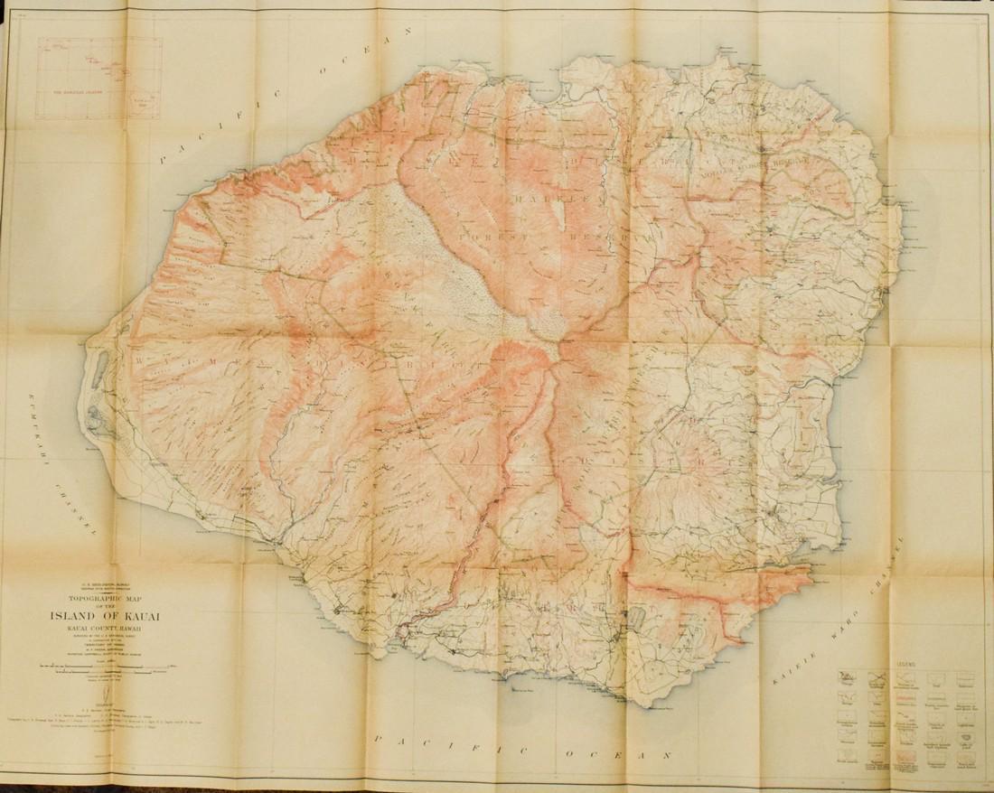 1912 Topographical Map of Kauai, Hawaii -- Topographic Map of the Island of Kauai, Kauai County, (1 of 1)