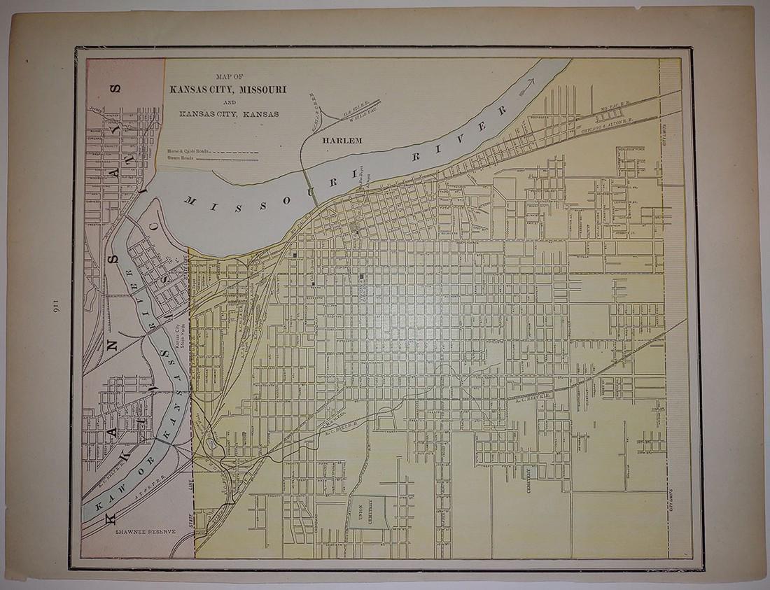 Map of Kansas City, Missouri and Kansas City, Kansas: Publication Date: 1889 Title: Map of Kansas City, Missouri and Kansas City, Kansas Cartographer: CRAM, GEO. F. Publisher: CRAM, GEO. F. Height: 9.6 Width: 11.6 Map showing Kansas City, MO with eastern