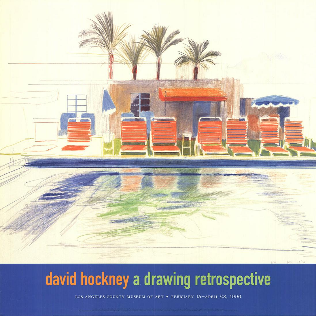 David Hockney - Eight Sunchairs by a Pool - 1996 Offset Lithograph 26.75" x 26.75" (1 of 3)