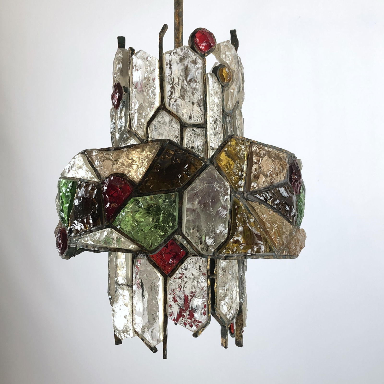 Poliarte, Italian brutalist iron and cut glass chandelier from 70s (1 of 9)