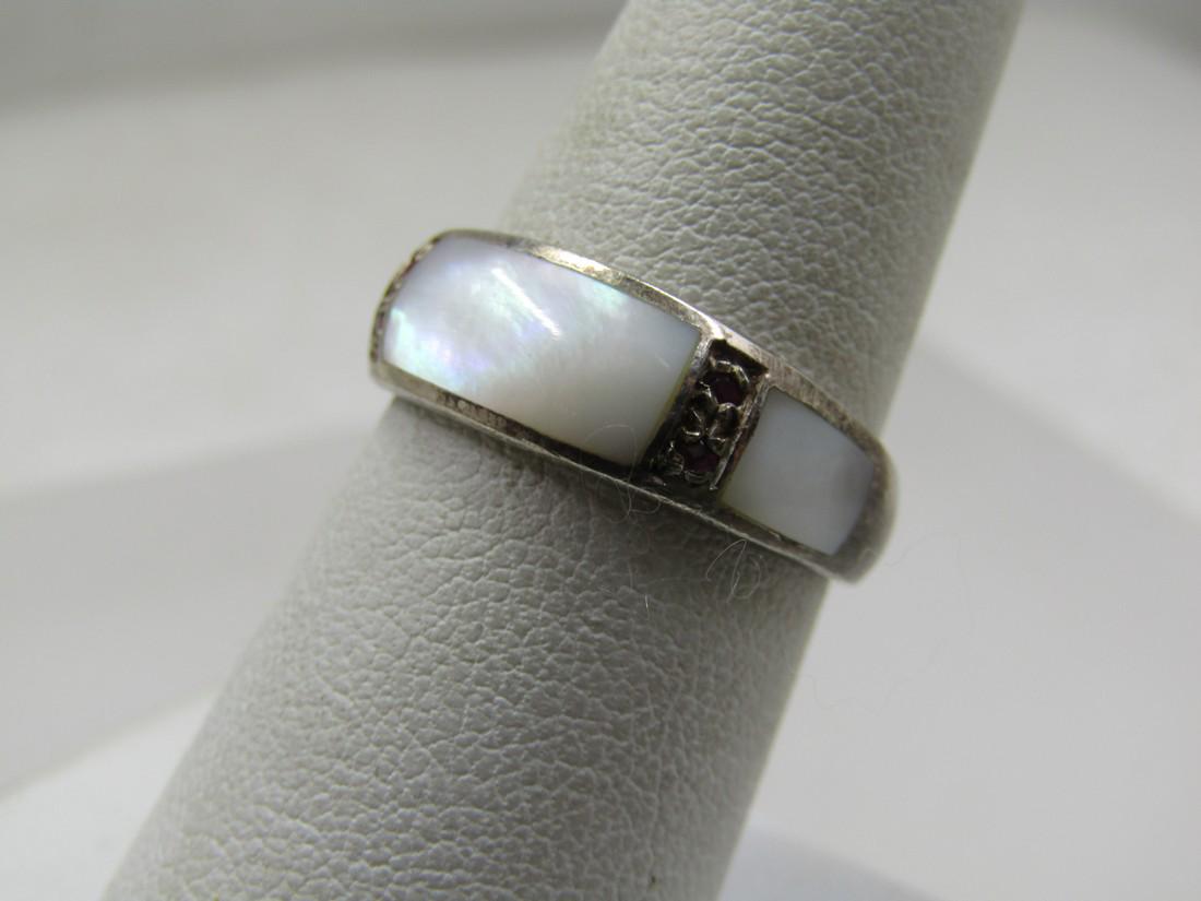 Vintage Sterling Inlaid MOP & Ruby Ring, Sz. 7, (1 of 6)