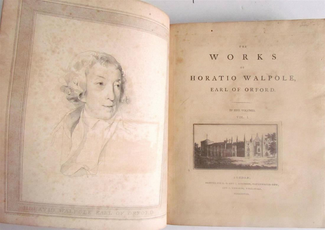 1798 2 VOLUMES WORKS of HORATIO WALPOLE earl of Orford ILLUSTRATED antique FOLIO (1 of 12)