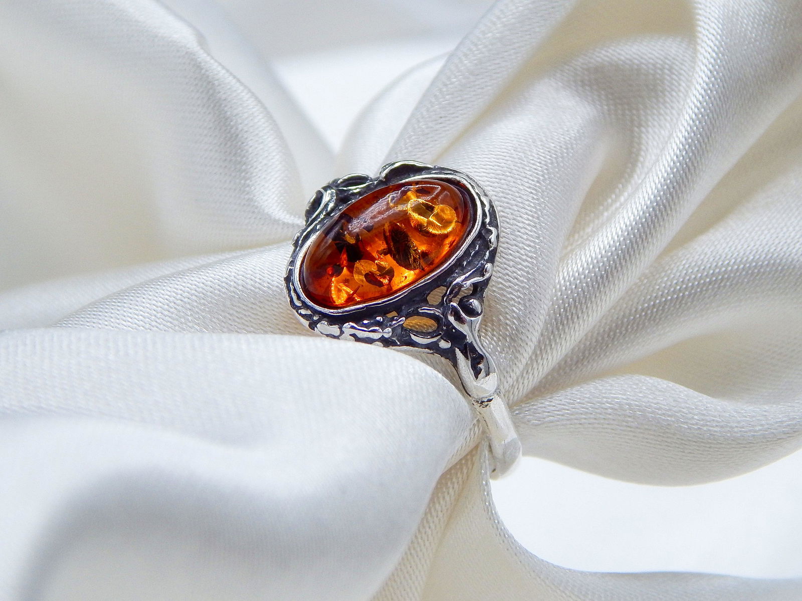 Natural Baltic Cognac Amber Sterling Silver Ring (1 of 4)