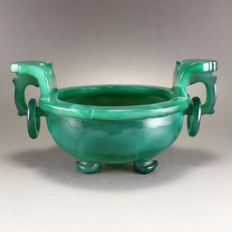 Chinese Green Agate Double Rings Incense Burner w Certificate (1 of 8)