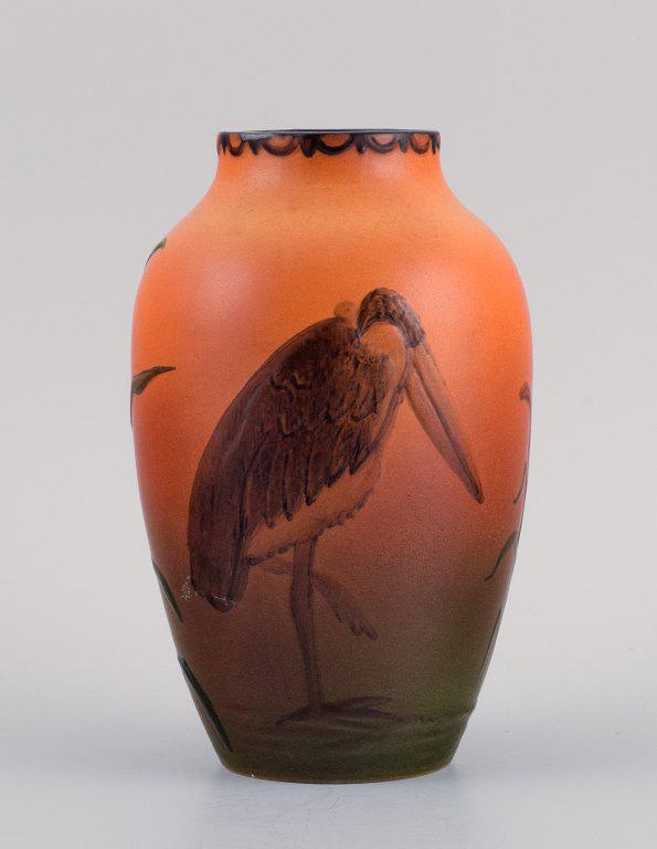 Ipsen's, Denmark. Rare vase with marabou in hand-painted glazed ceramics. (1 of 5)