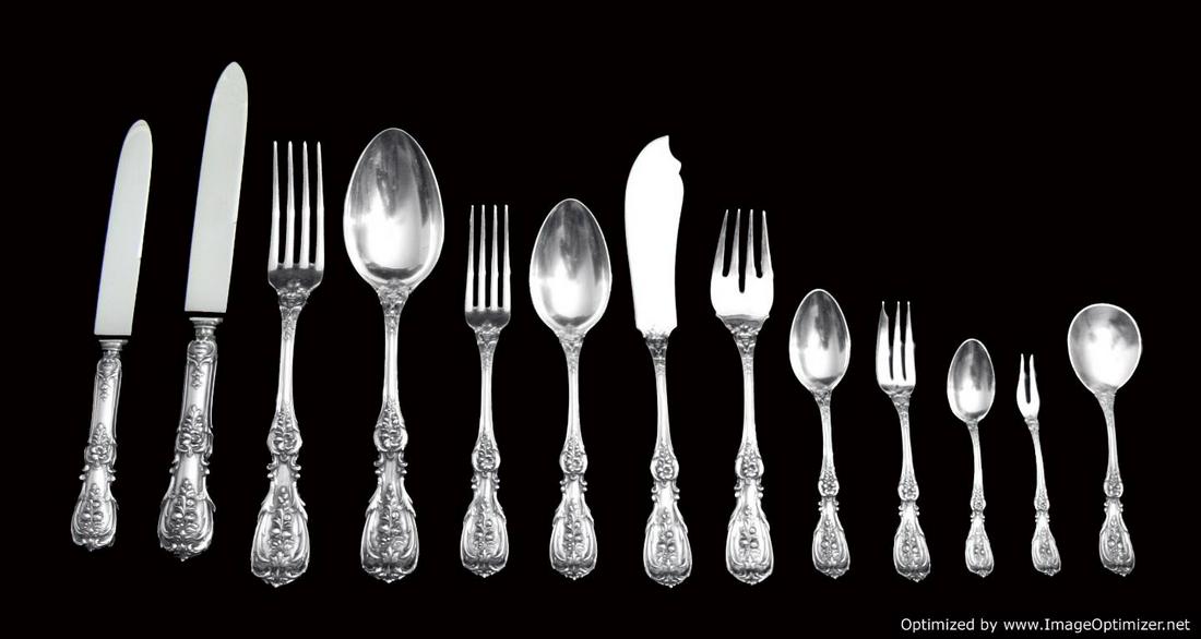 ITALIAN 206pc. ANTIQUE "FRANCES 1" STERLING SILVER FLATWARE SET 1900-1950, TRAYS: Title: ITALIAN 206pc. ANTIQUE "FRANCES 1" STERLING SILVER FLATWARE SET 1900-1950, TRAYS Description: An Amazing 206pc. Antique Sterling Silver Flatware Set by Renowned Italian Silversmith "A. CESA S.C