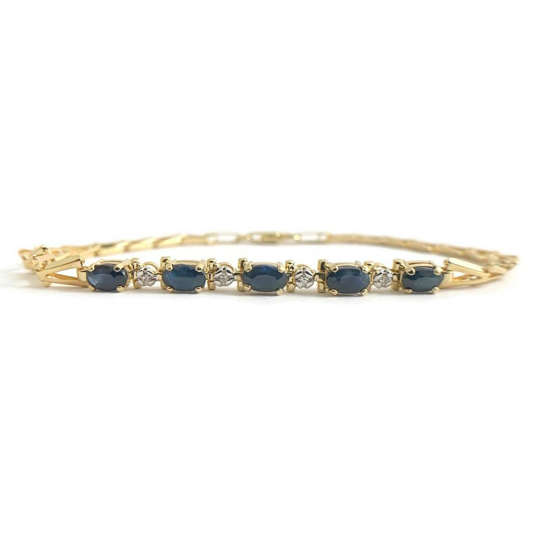 Oval Blue Sapphire Diamond Triangle-Link Bracelet 14K Yellow Gold, 3.64 Grams (1 of 7)