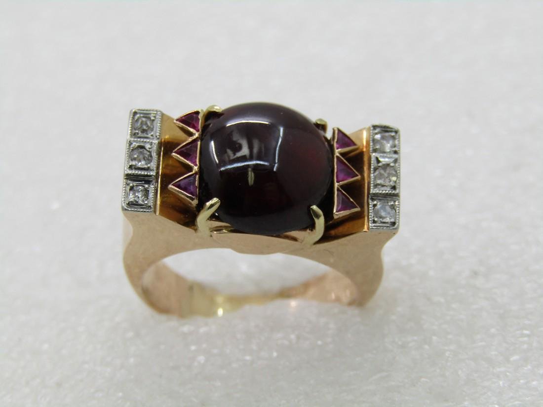 Vintage 14kt Tourmaline, Ruby, Diamond Ring, Custom-Made, Sz. 9.5, Unisex (1 of 1)