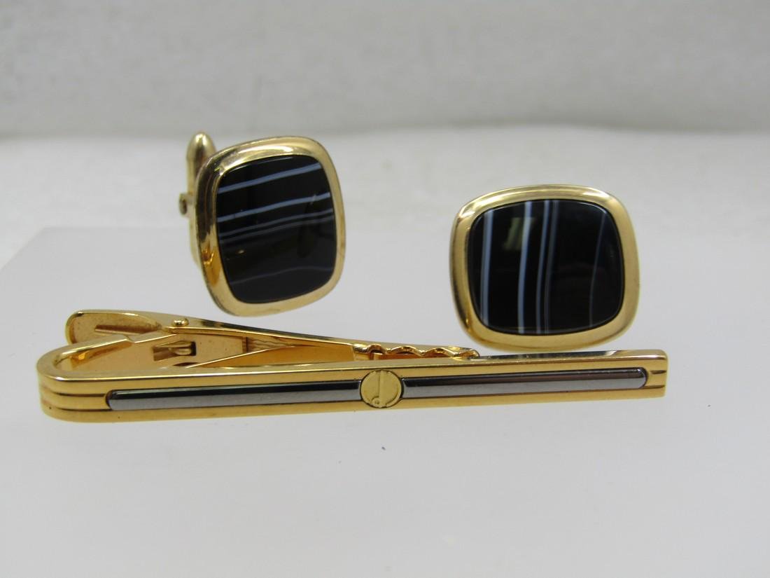 Vintage Alfred Dunhill Tie Clasp, Banded Onyx Cufflinks, signed Unknown Maker (1 of 1)