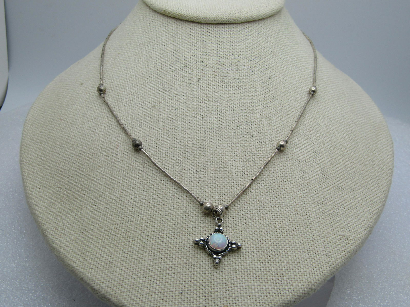 Vintage Sterling Opal Southwestern Necklace, 17.5", 1980's-1990's (1 of 6)