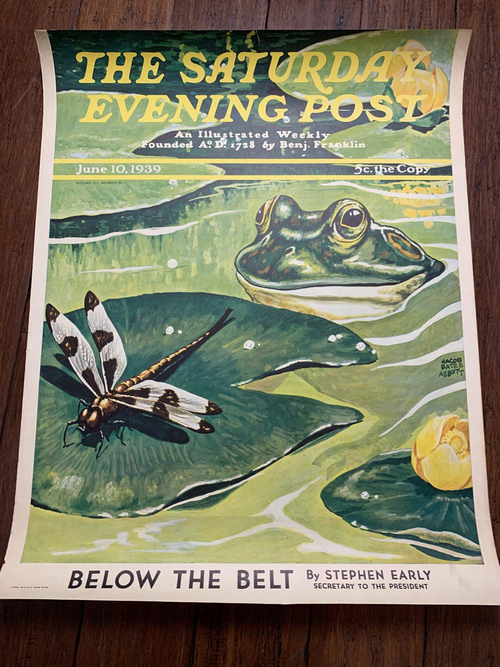 22" X 28" 1939 Newstand Poster Saturday Evening Post - Art By Jacob Bates Abbott "dinnertime!": Original Saturday Evening Post (Dinnertime!) Art by Jacob Bates Abbott (June 10, 1939) 22" x 28" US Poster This is an Original Poster as dated to advertise 'The Saturday Evening Post'. Condition: VG/E