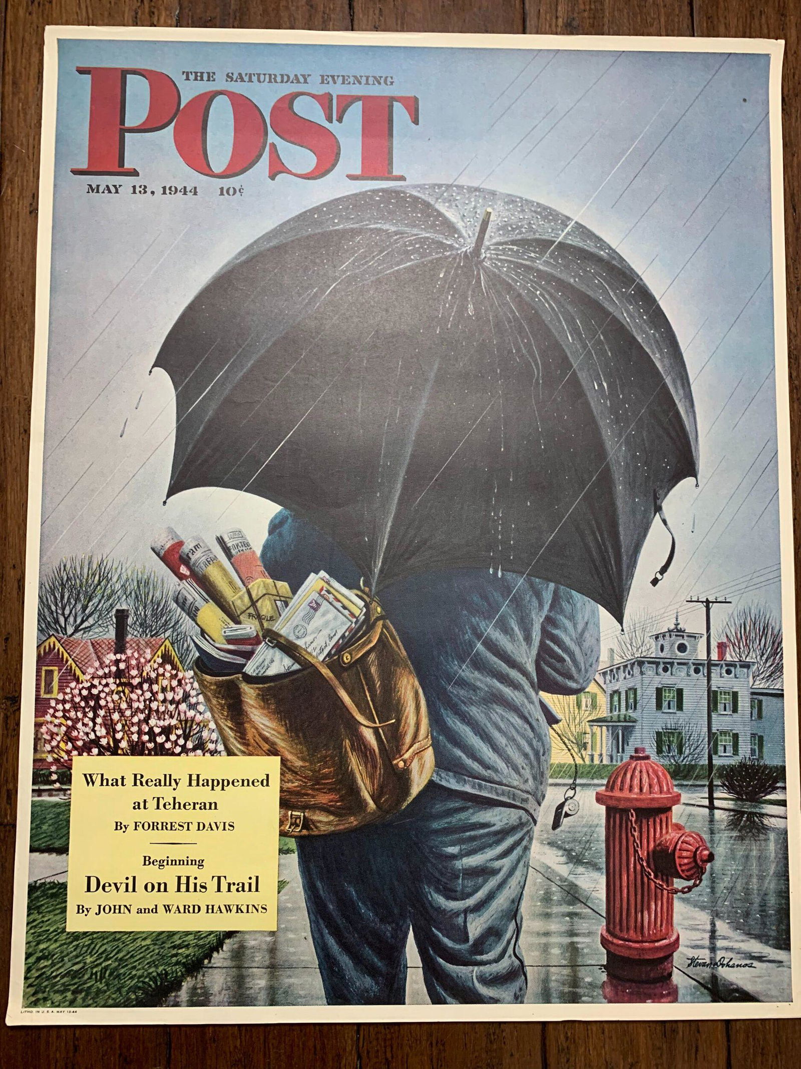 22" X 28" 1944 Newstand Poster Saturday Evening Post - Art By Stevan Dohanos "mailman" (1 of 3)