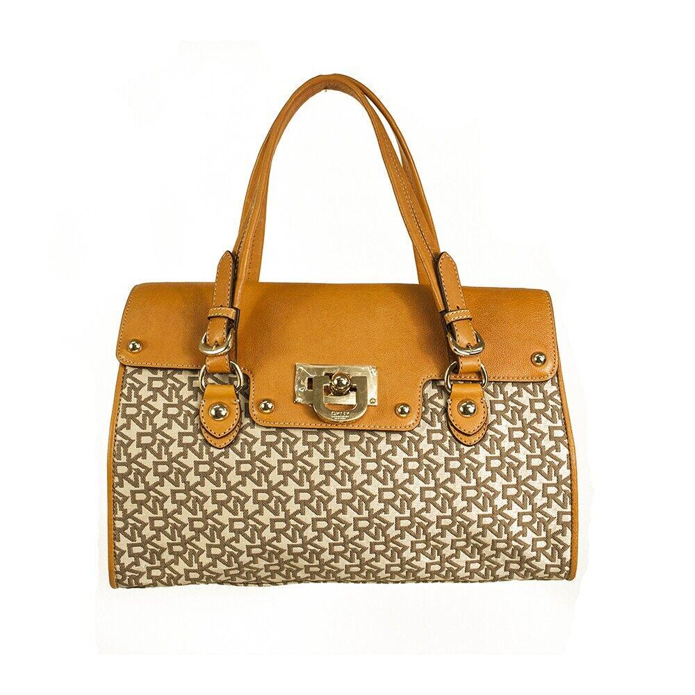 Donna Karan DKNY Signature Beige Canvas Leather Flap Top Satchel Handbag bag: Donna Karan DKNY Signature Beige Canvas Leather Flap Top Satchel Handbag bag Extra impressive and luxurious this DKNY bag is such a practical yet beautiful piece! This doctor's style bag features sign