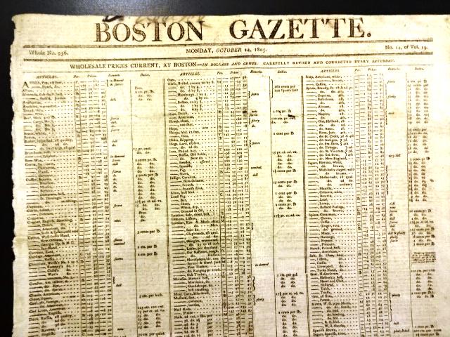 1805 Boston Newspaper Great Ads Pictures of Ships (1 of 3)