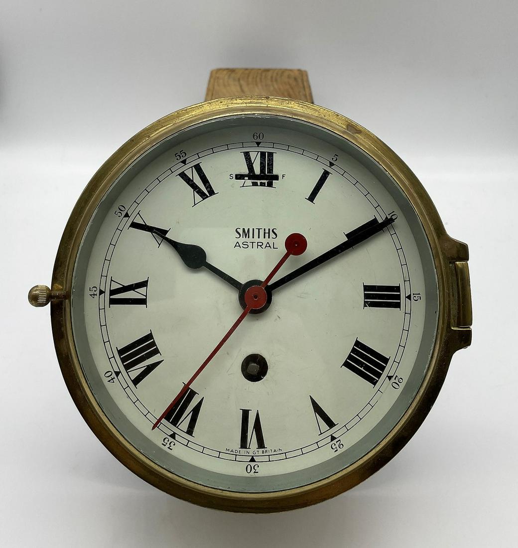 SMITHS ASTRAL NAUTICAL SHIP WALL CLOCK: Title: SMITHS ASTRAL NAUTICAL SHIP WALL CLOCK Date/Period: UNKNOWN Dimension: APPROX 8 X 3.75 Material: mixed meterial Additional Information: SMITHS ASTRAL NAUTICAL SHIP WALL CLOCK no key. Watch me w