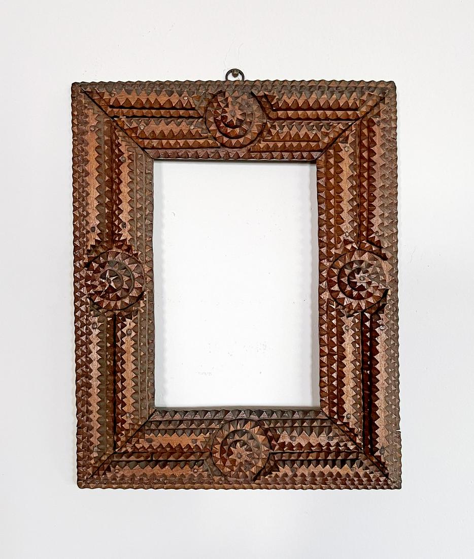 Tramp Art Frame with Rosettes & Diamonds (1 of 2)
