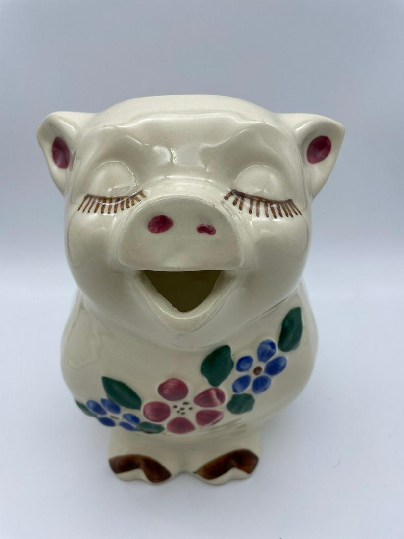 VINTAGE SHAWNEE POTTERY SMILEY PIG PITCHER FLOWERS (1 of 8)