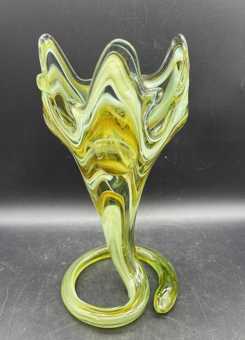 VINTAGE MURANO ITALIAN STRETCH ART GLASS VASE SWIRL PULLED FEATHER (1 of 8)