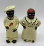 1940-50'S PEARL CHINA BLACK AMERICANA SALTY & PEPPY CHEFS SALT & PEPPER SHAKERS