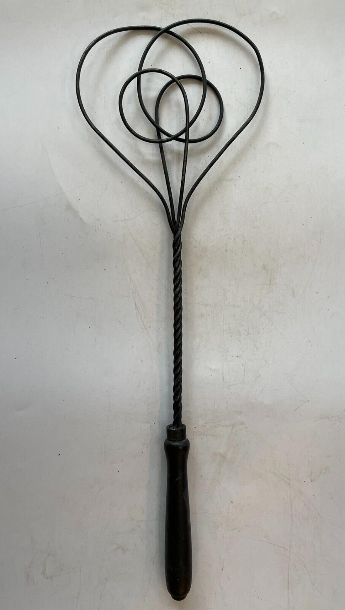 Primitive Rug Beater Twisted Woven Braided Wire Wood Handle (1 of 7)