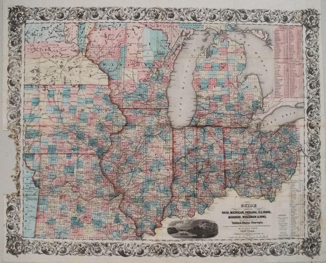 1853 Colton Map of the US Midwest -- Guide through Ohio, Michigan, Indiana, Illinois, Missouri, (1 of 1)