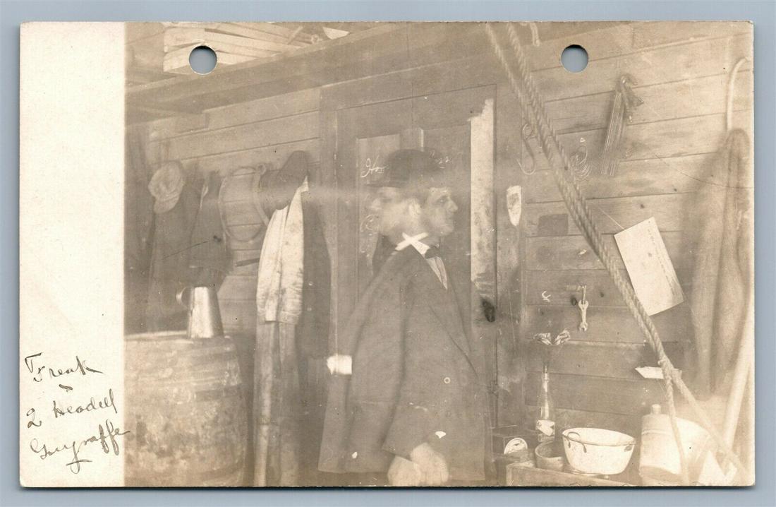 FREAK w/ 2 HEADS MONTAGE ANTIQUE REAL PHOTO POSTCARD RPPC collage: FREAK w/ 2 HEADS MONTAGE ANTIQUE REAL PHOTO POSTCARD RPPC collage Reserve: $56.00 Shipping: Domestic: Flat-rate of $10.00 to anywhere within the contiguous U.S. International: Foreign shipping rates a