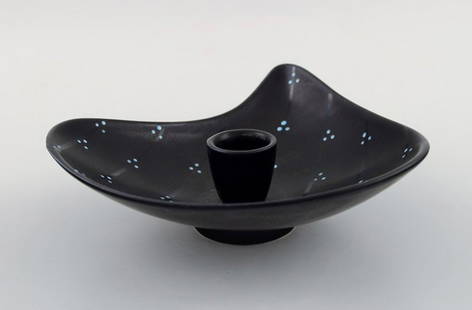Lillemor Mannerheim for Upsala-Ekeby / Gefle "Pärlor" candleholder, blue glazed.: Title: Lillemor Mannerheim for Upsala-Ekeby / Gefle "Pärlor" candleholder, blue glazed. Description: Lillemor Mannerheim for Upsala-Ekeby / Gefle "Pärlor" candleholder, blue glazed. Stamped.