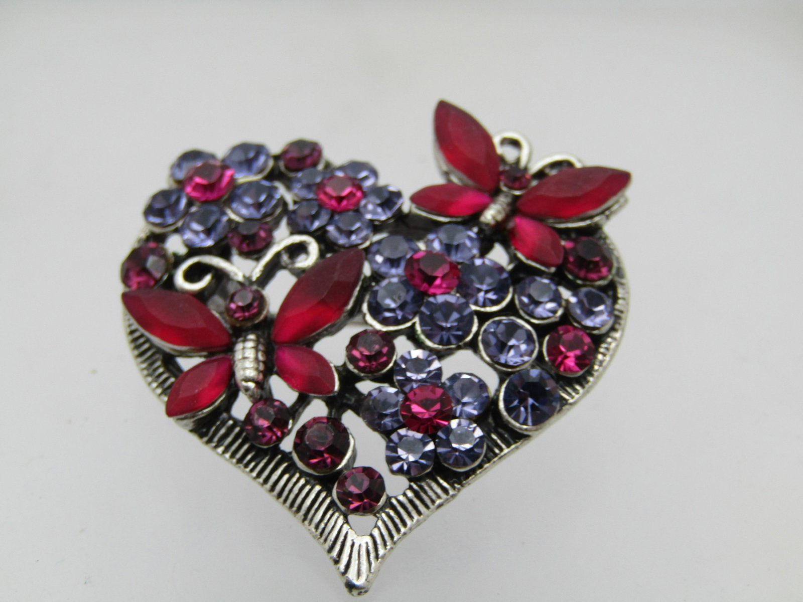 Vintage Rhinestone Floral, Heart, Butterfly Brooch, 1990's (1 of 7)