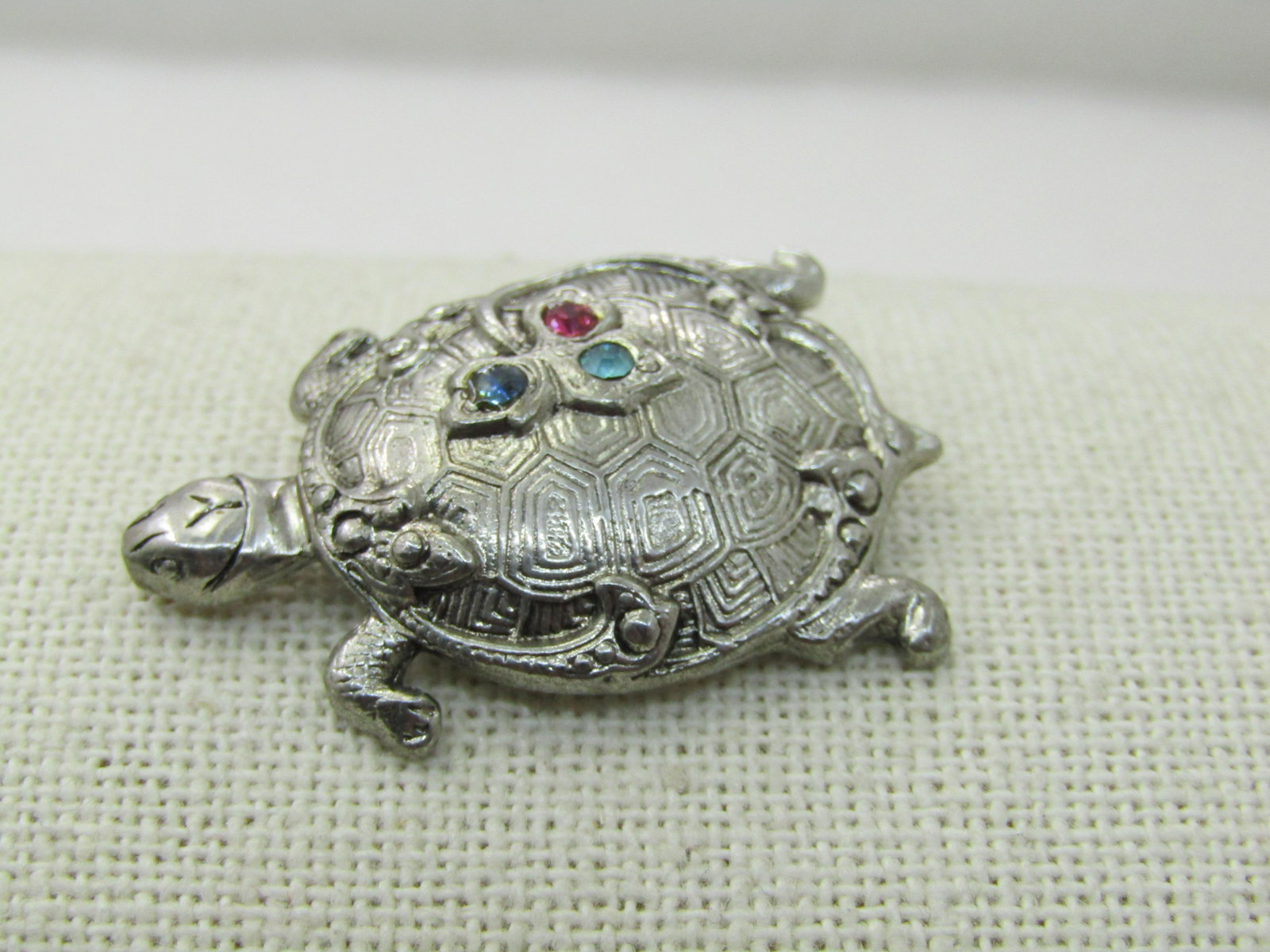 Vintage Rhinestone Turtle Brooch, 1970's-1980's, Silver Tone (1 of 5)