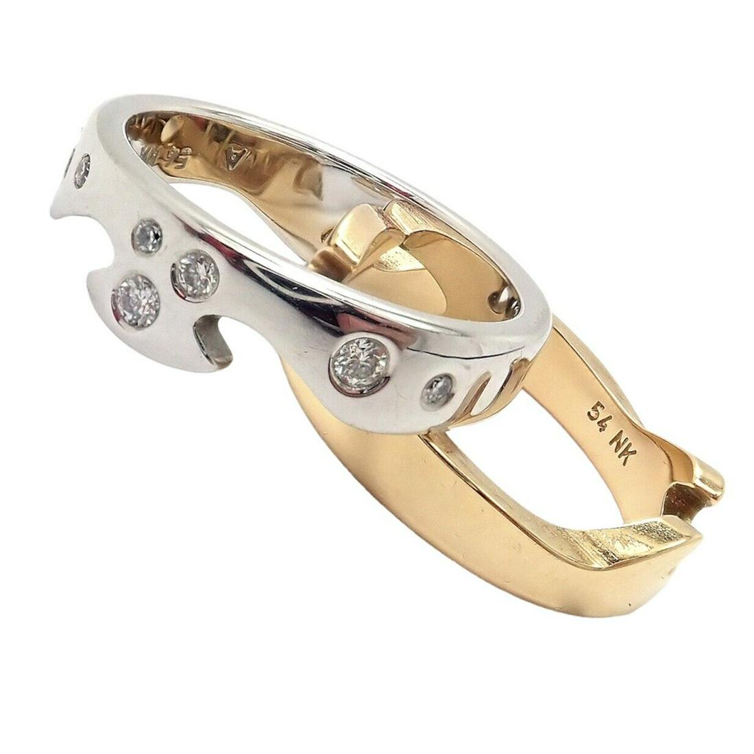 Rare Georg Jensen by Nina Koppel 18K Gold Diamond Two Puzzle Ring Set 6.75 1970s (1 of 9)