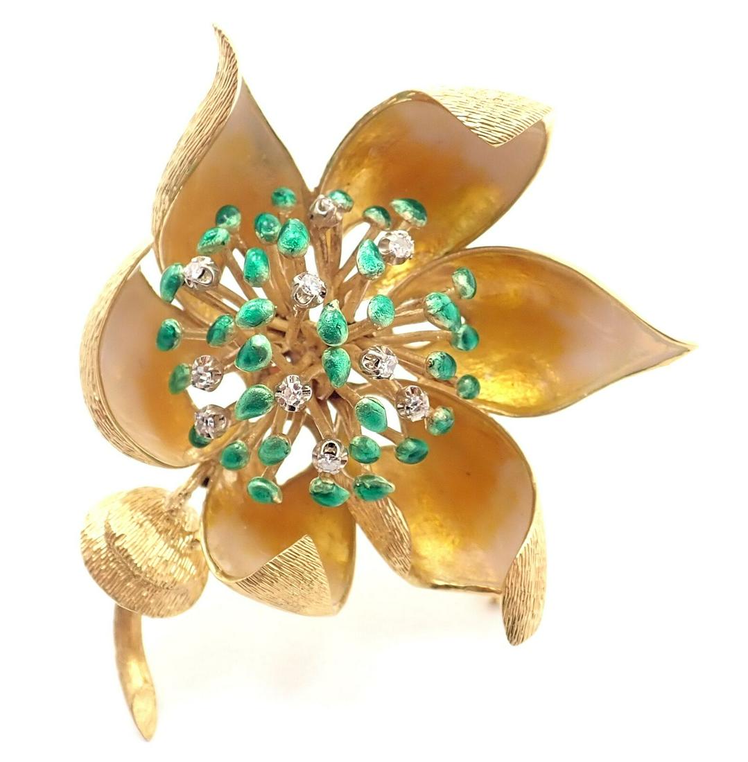 Authentic! Vintage Tiffany & Co Flower 18k Yellow Gold Diamond Large Pin Brooch (1 of 6)