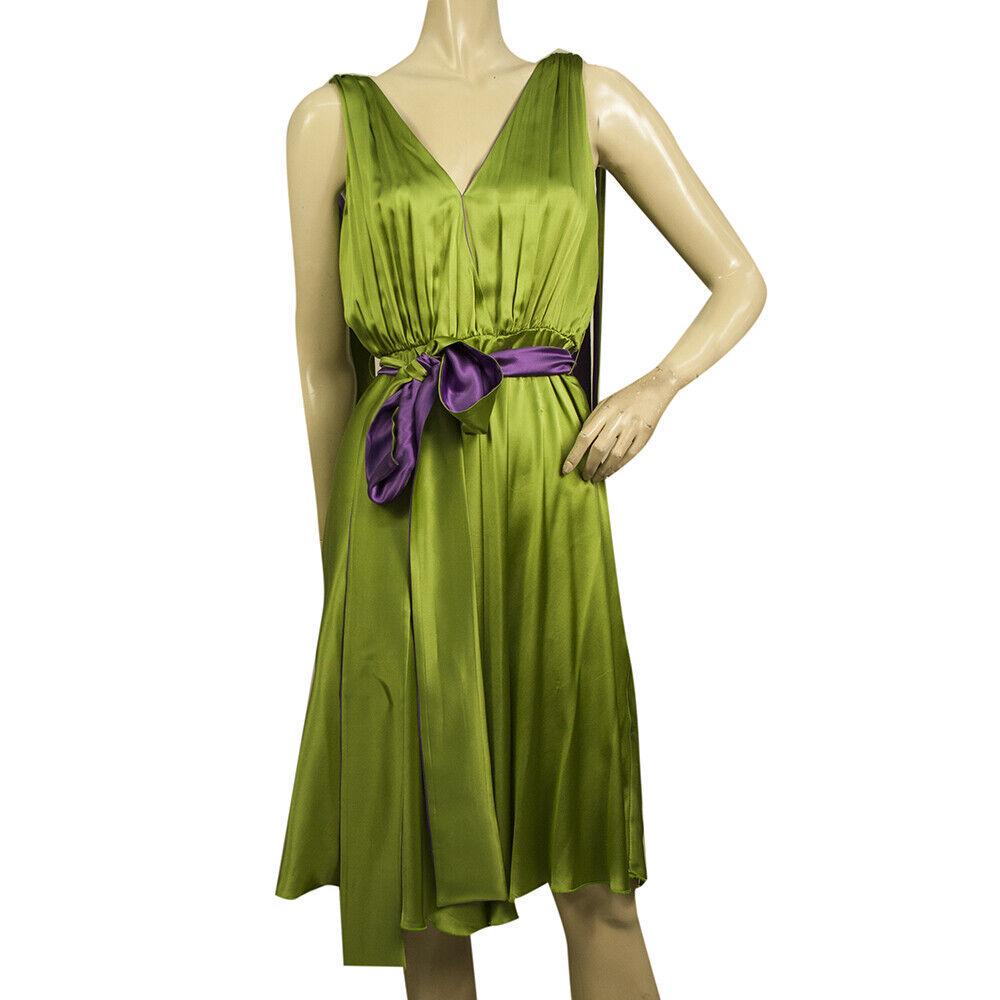 Rita Pateroni Green & Purple Grecian Satin Pleated Sleeveless Knee Length Dress (1 of 5)